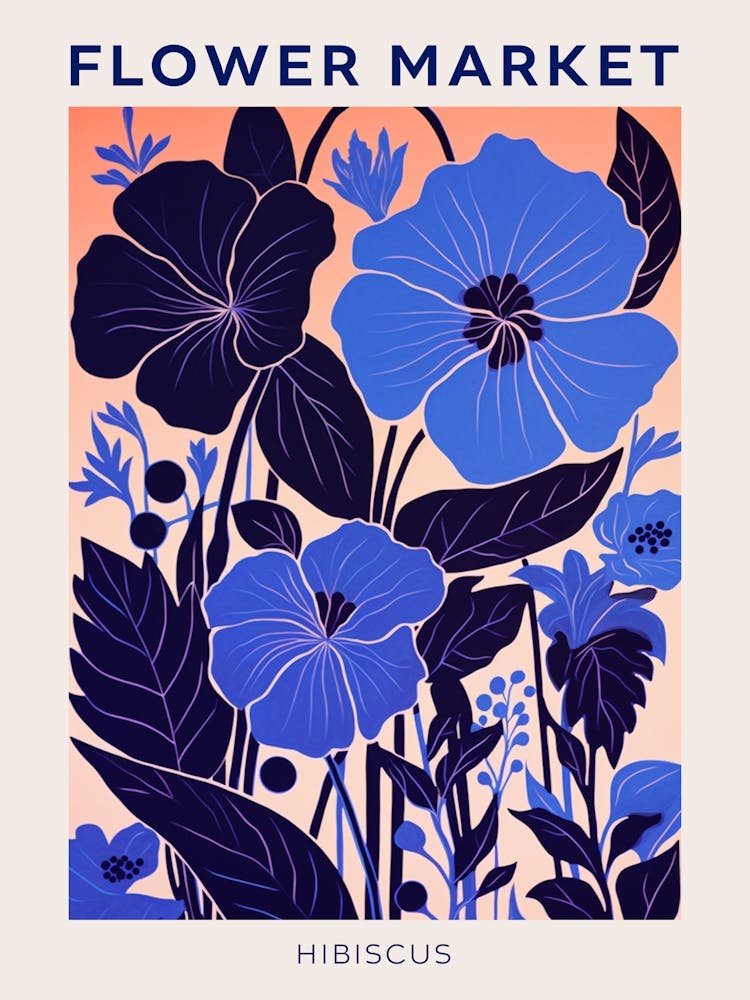 Blaues Blumenmarkt-Poster Hibiskus 1