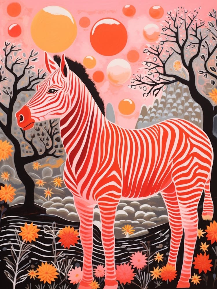 Linocut Pink & Red Inspired Zebra 6