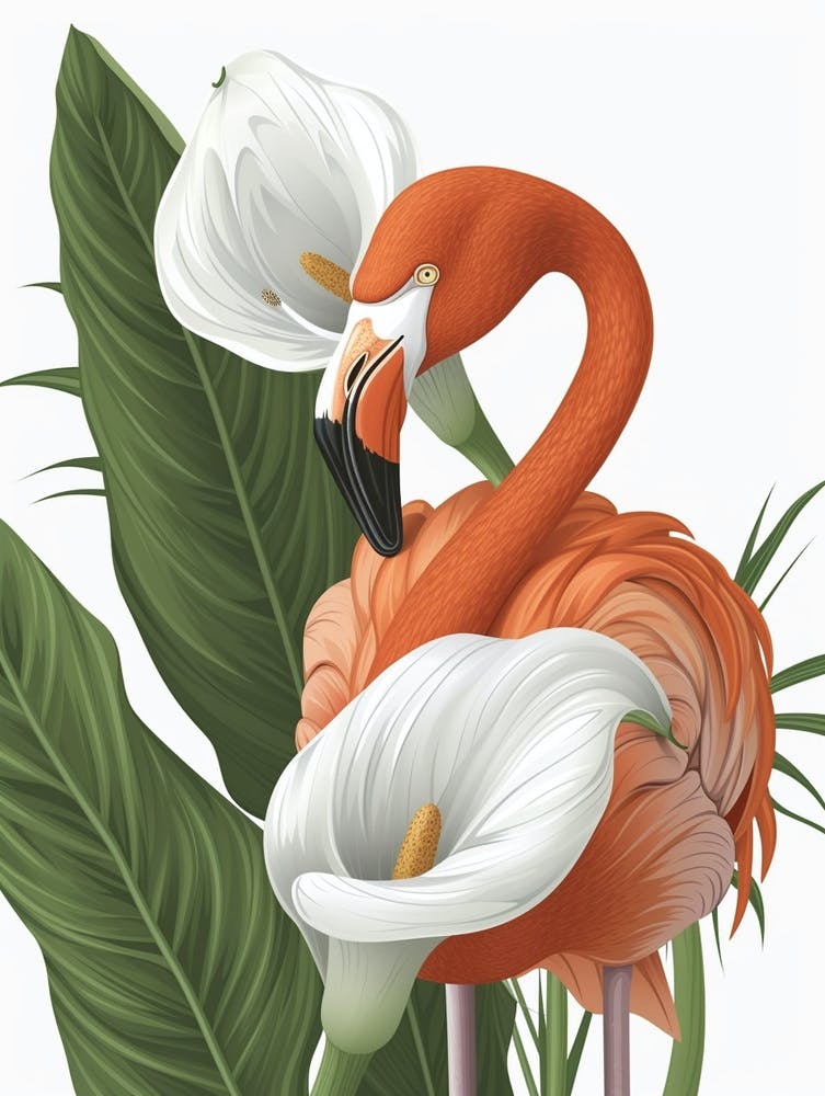 American Flamingo And Calla Lily Minimalist Illustration 2