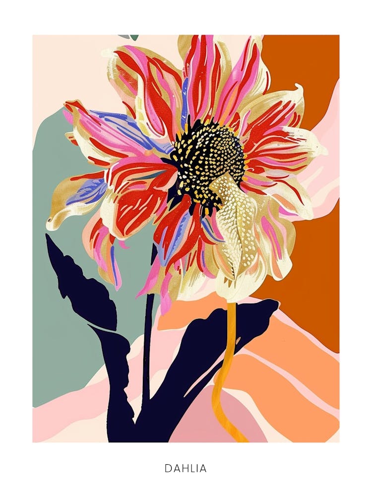 Colourful Flower Illustration Poster Dahlia 4