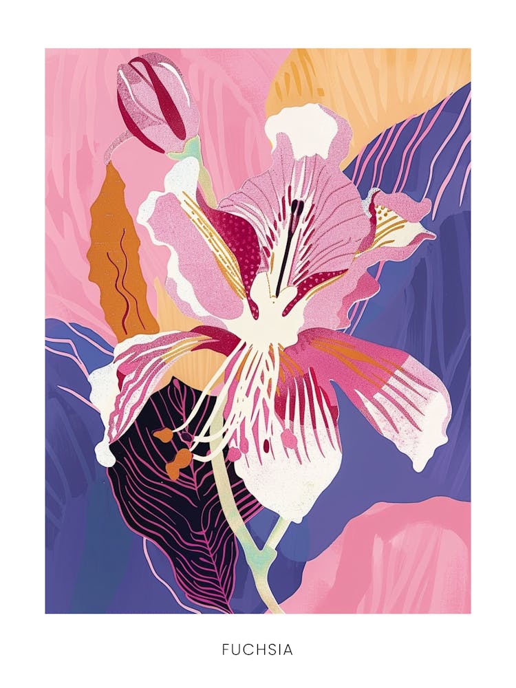 Colourful Flower Illustration Poster Fuchsia 1