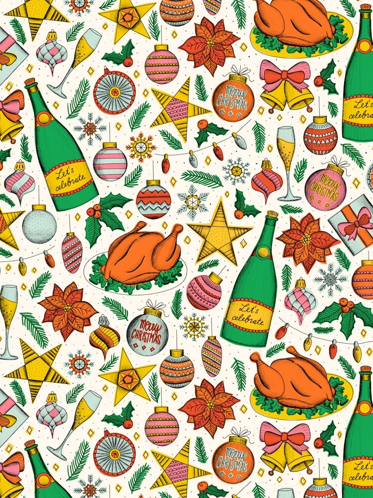Holiday Dinner Toile Vintage Style Christmas Dinner Multicolor