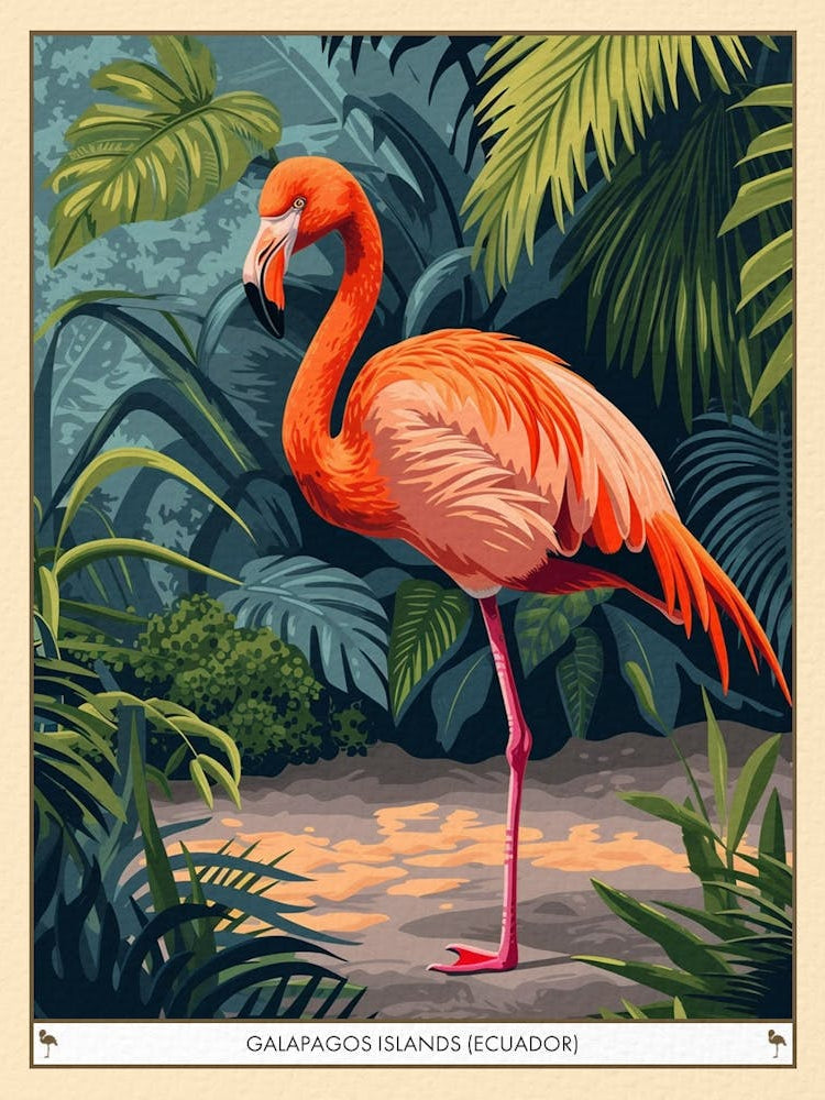 Greater Flamingo Galapagos Islands Ecuador Tropical Illustration 3 Poster