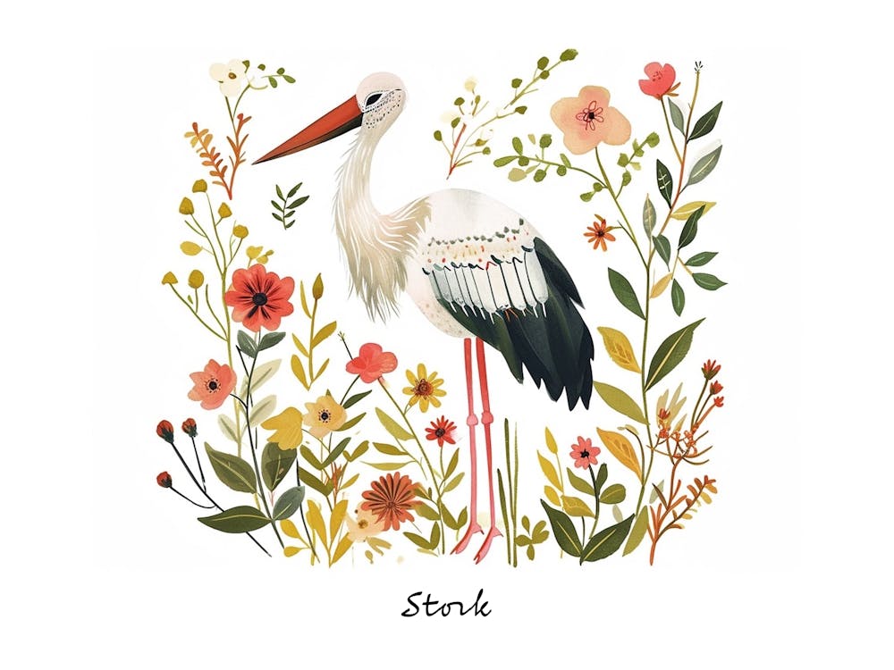 Little Floral Stork 1 Poster