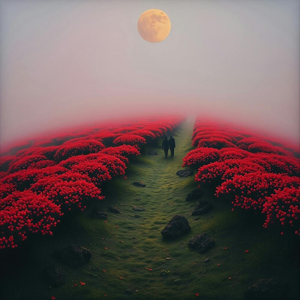 Moonlight Over Red Flowers