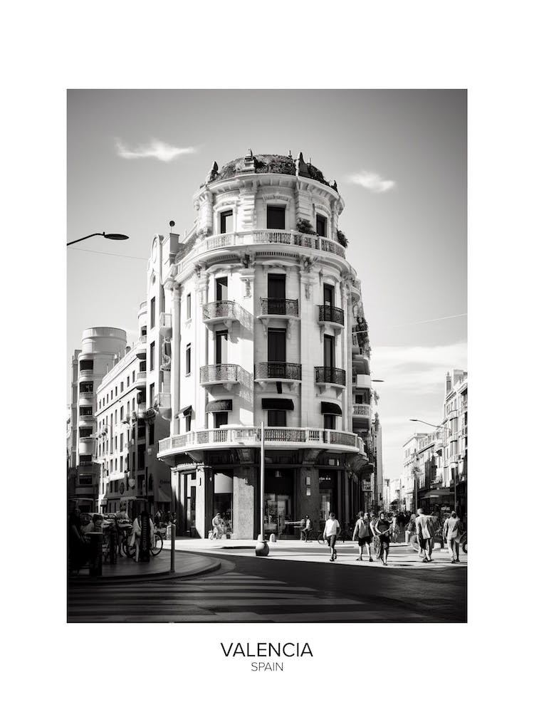 Poster Of Valencia, Spain, Black And White Analogue Photography 4