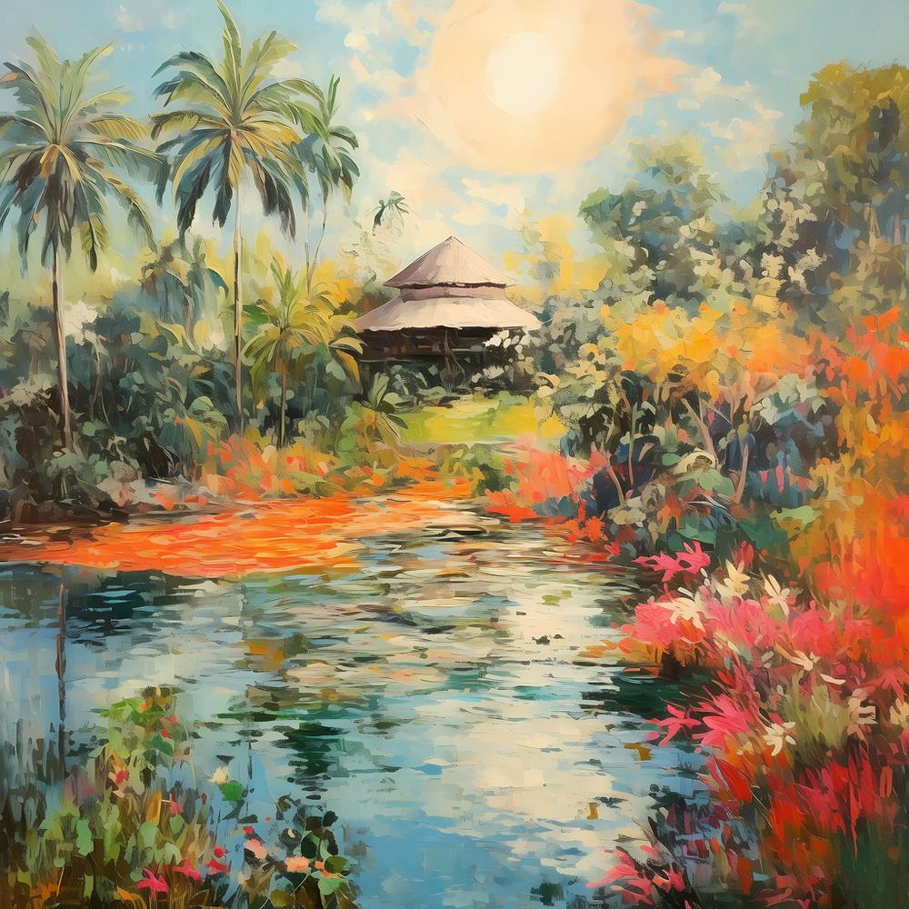 Tropical Tapestry: Sunlit Watercolour Fresco