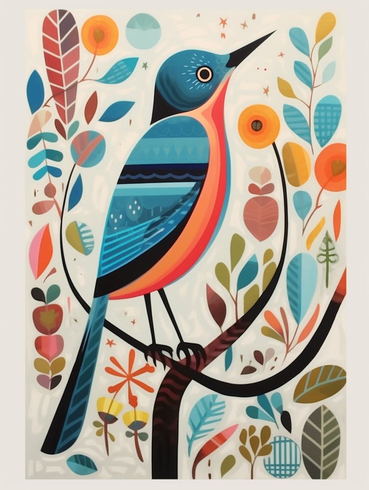 Colourful Scandi Bird Hermit Thrush 1