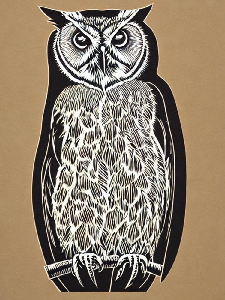 Eastern Screech Owl Linocut Bird