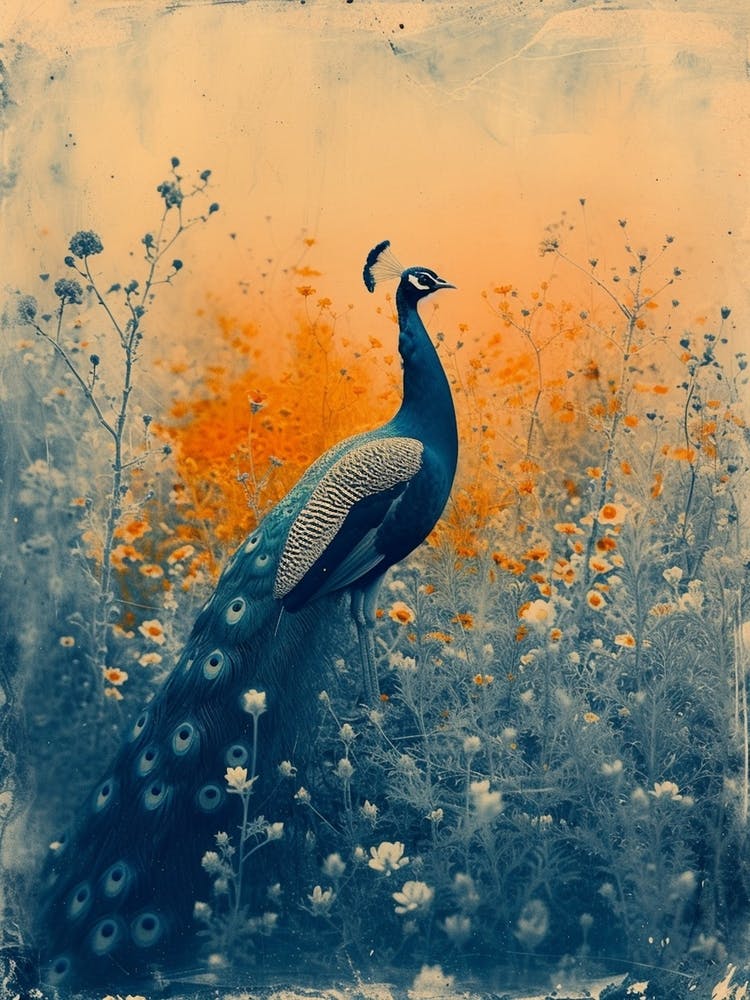 Vintage Orange & Blue Peacock In The Wild 3