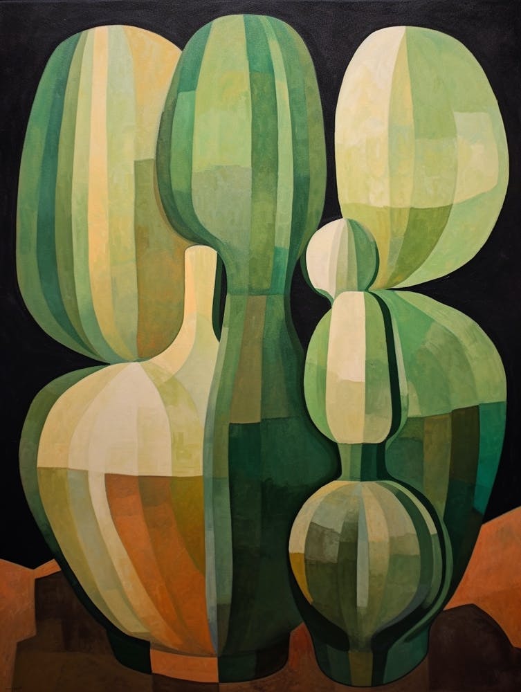 Modern Abstract Cactus Painting Hedgehog Cactus