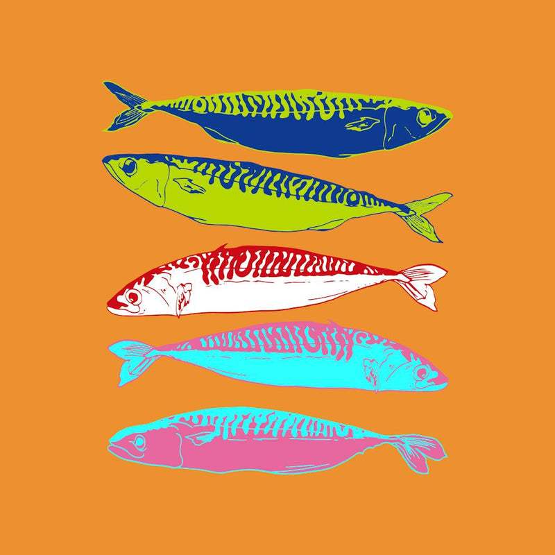 Colorful Mackerel Illustration – Retro Coastal Fish Art on Vibrant Background