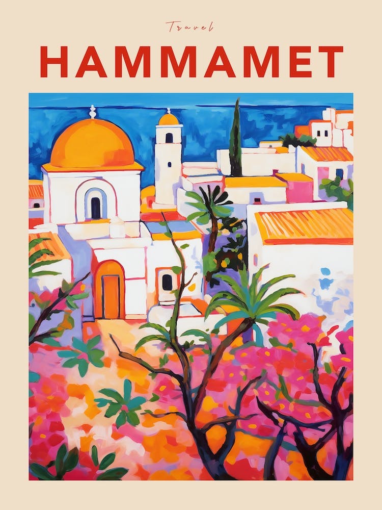 Hammamet Tunisia Fauvist Travel Poster
