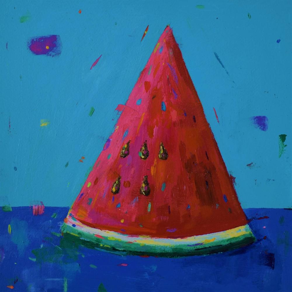 Watermelon Red In Blue Square