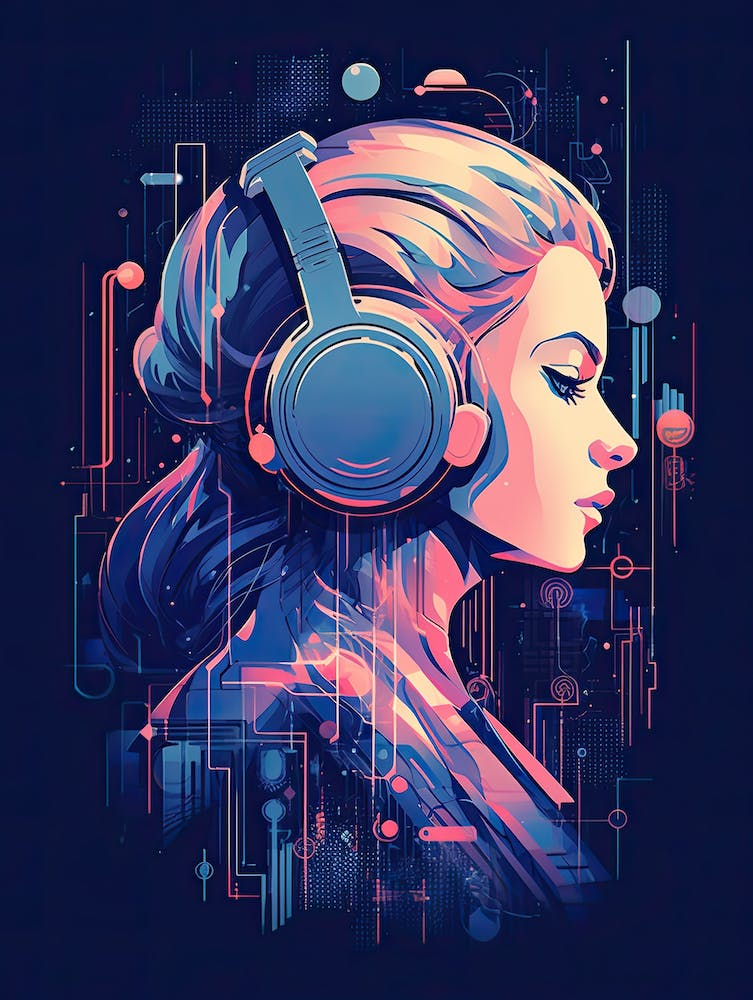 Abstract Art, Woman With Headphones