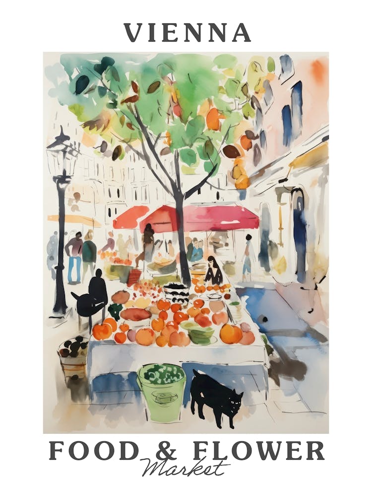 Food Market With Cats In Vienna 2 Poster