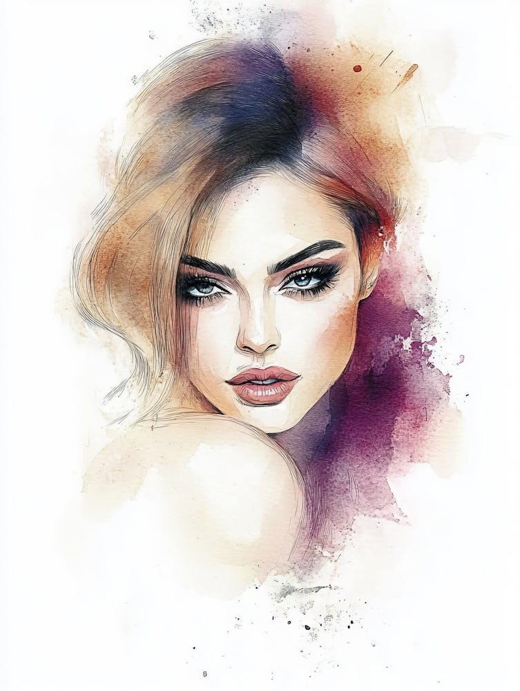 Watercolor Portrait Of A Woman