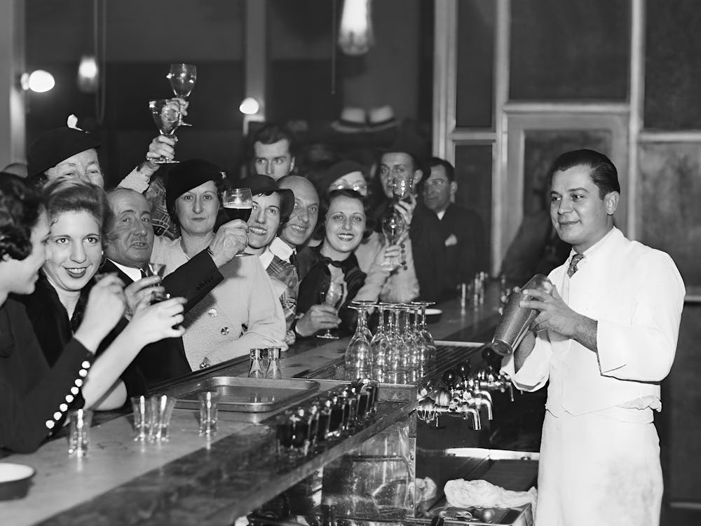 Prohibition, Bartender, Black and White Old Photo, Vintage Bar Decor
