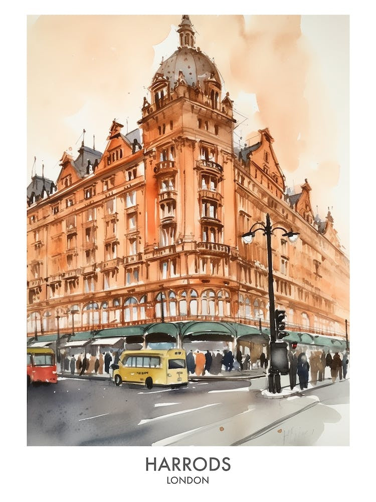 Harrods 2 Watercolour Travel Poster