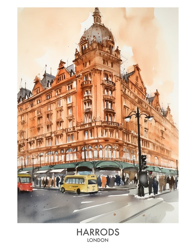 Harrods 2 Watercolour Travel Poster