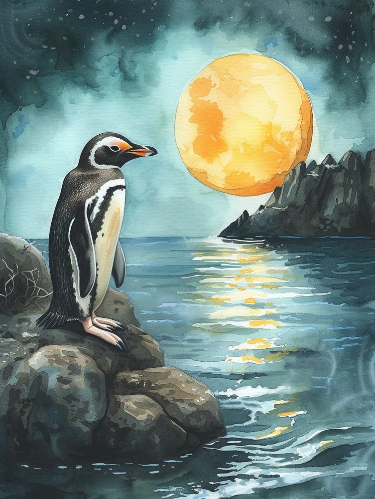 Humboldt Penguin Half Moon Island Watercolour Painting 1