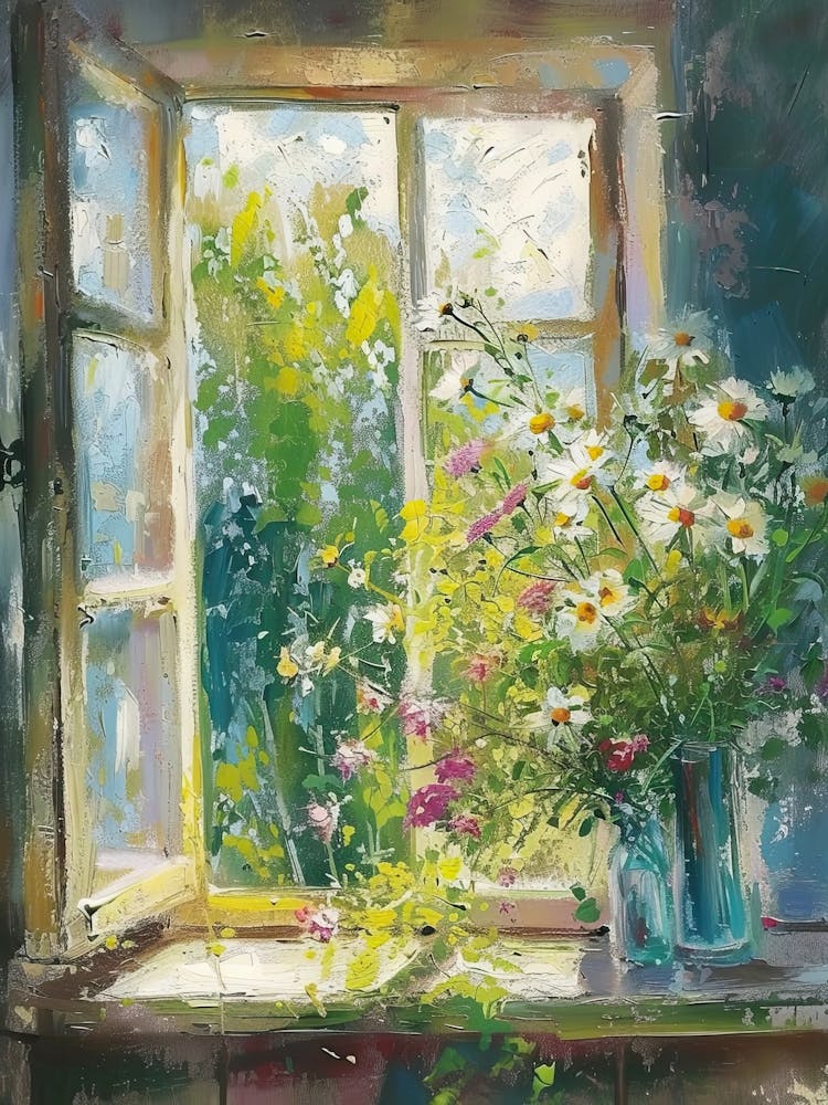 Daisy Flowers On A Cottage Window 3