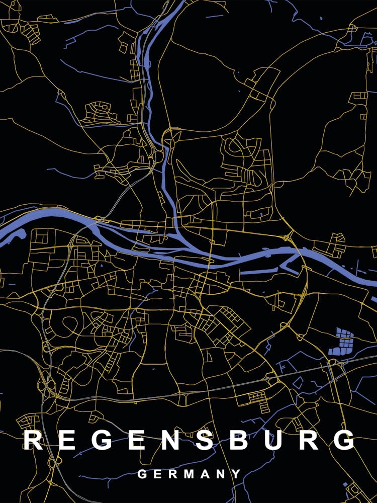 Regensburg Germany City Map Black and Gold