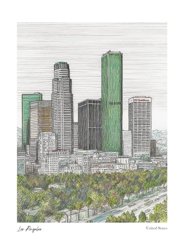 Los Angeles United States Drawing Pencil Style 2 Travel Poster