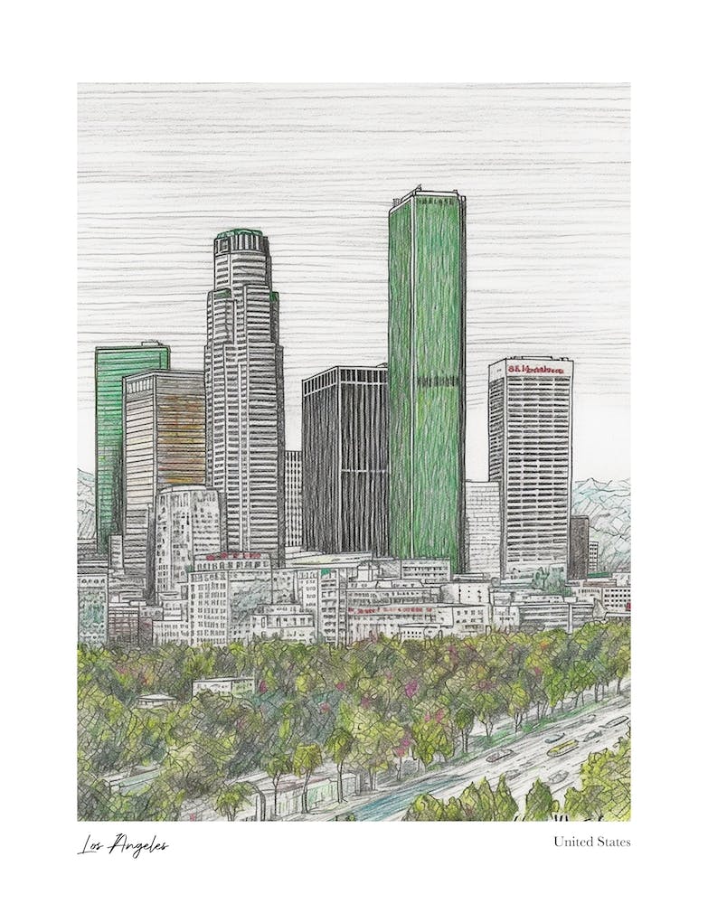 Los Angeles United States Drawing Pencil Style 2 Travel Poster
