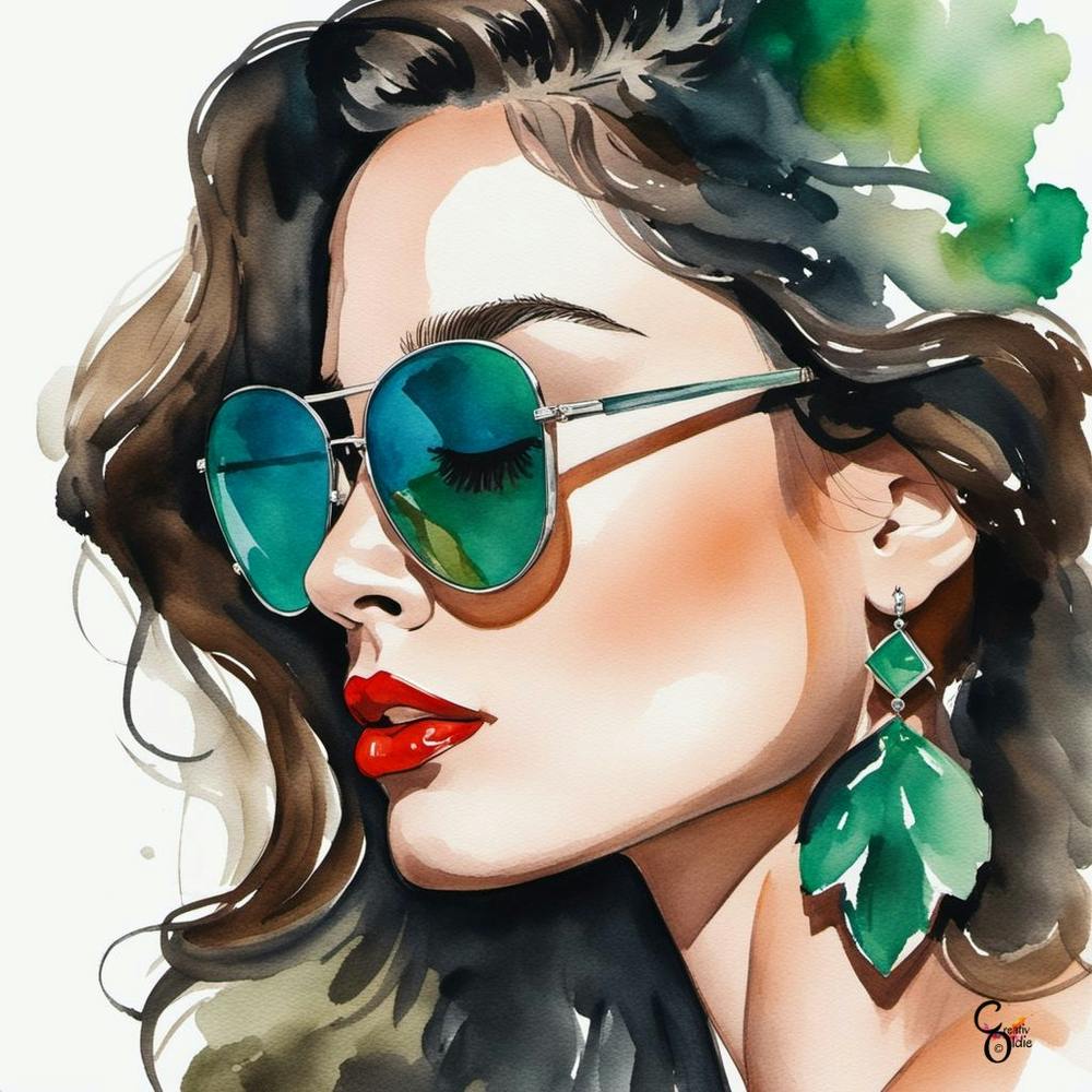 Watercolor Illustration Of A Woman In Sunglasses