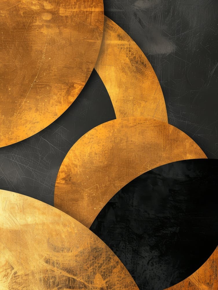 Abstract Gold Circles On Black Background
