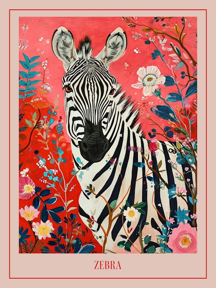 Floral Animal Painting Zebra 4 Poster