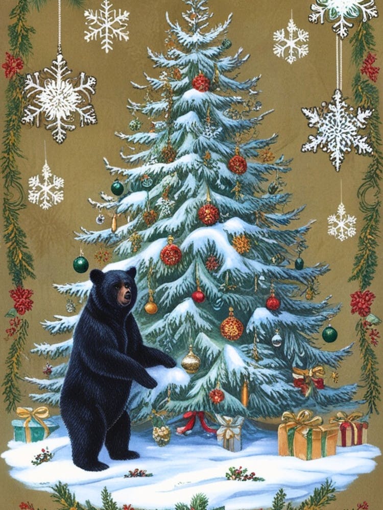 William Morris Black Bear With Christmas Tree