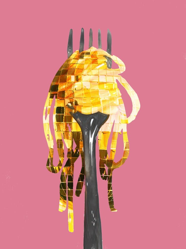 Disco Ball Spaghetti Fork Mosaic Painting Kitchen