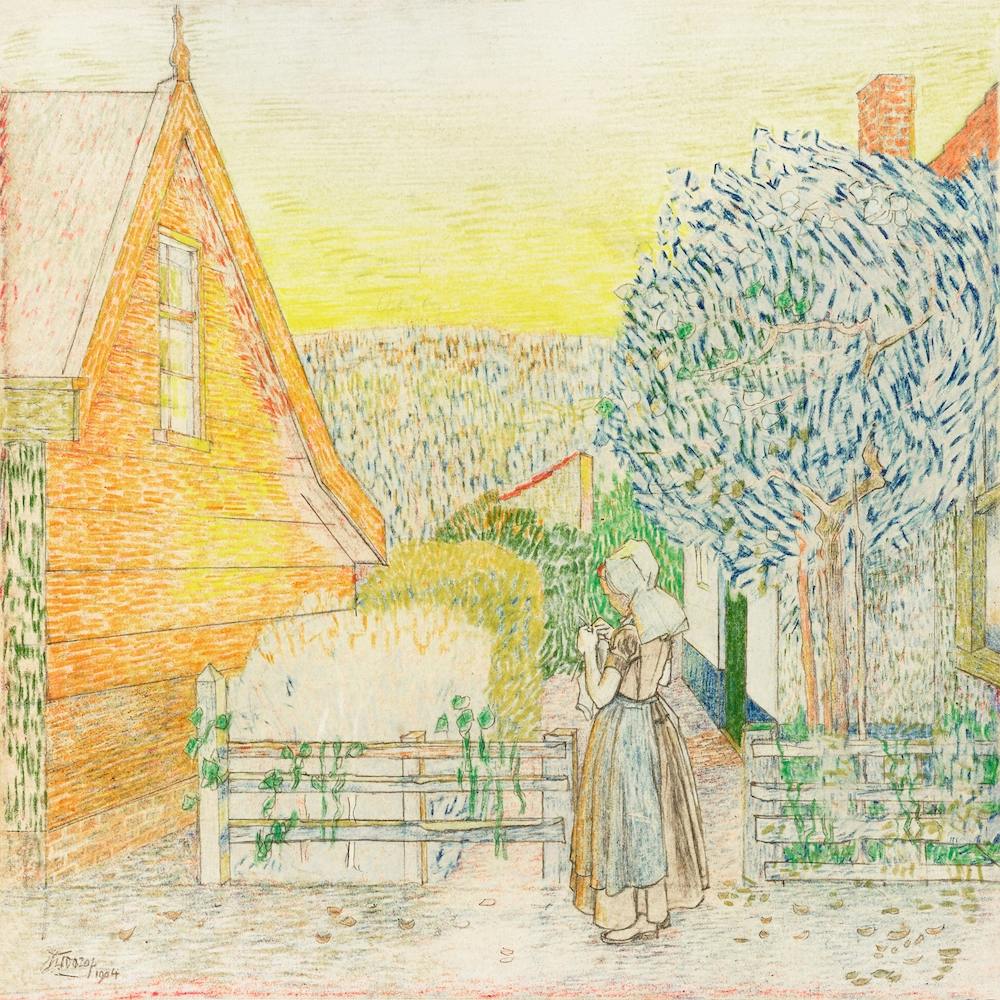 Zeeland Girl, Knitting In A Courtyard, Jan Toorop