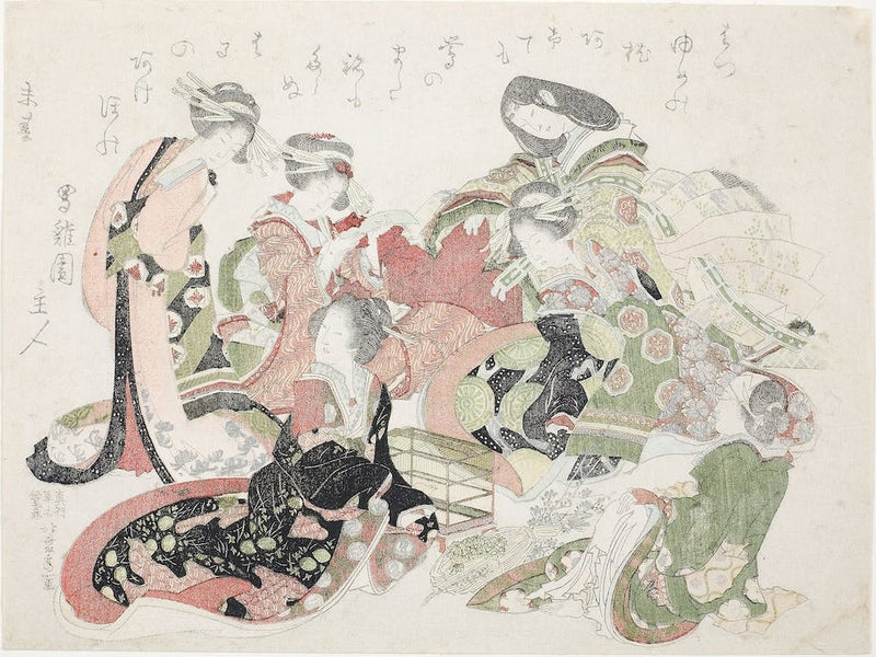 Six Women Seated Around A Bird Cage, Katsushika Hokusai