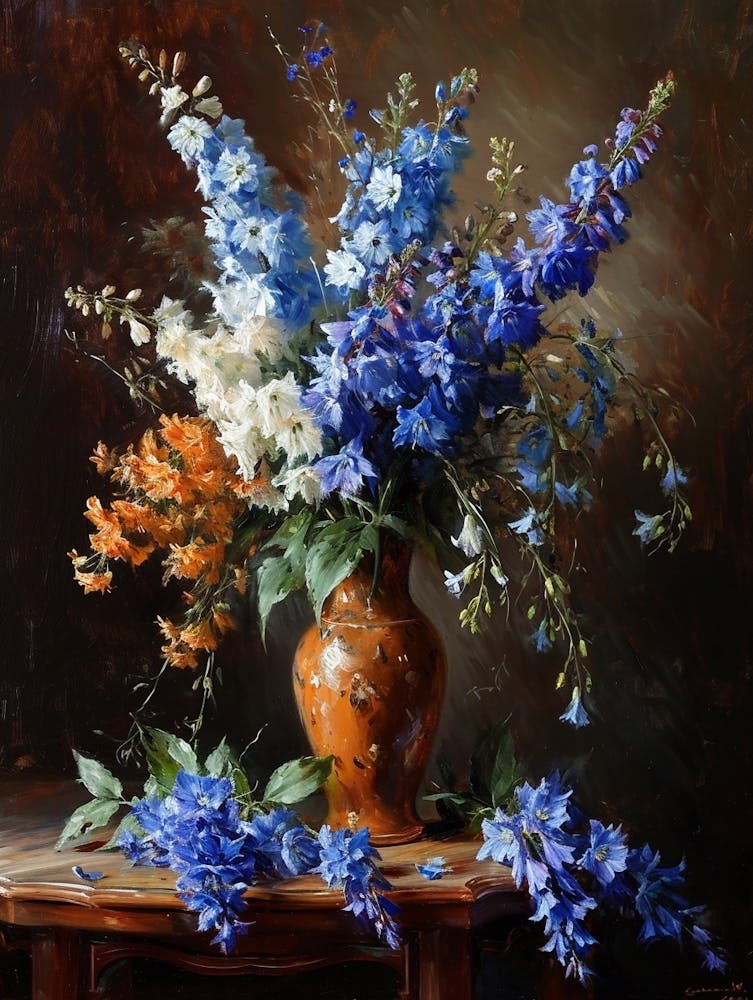 Baroque Floral Still Life Delphinium 1