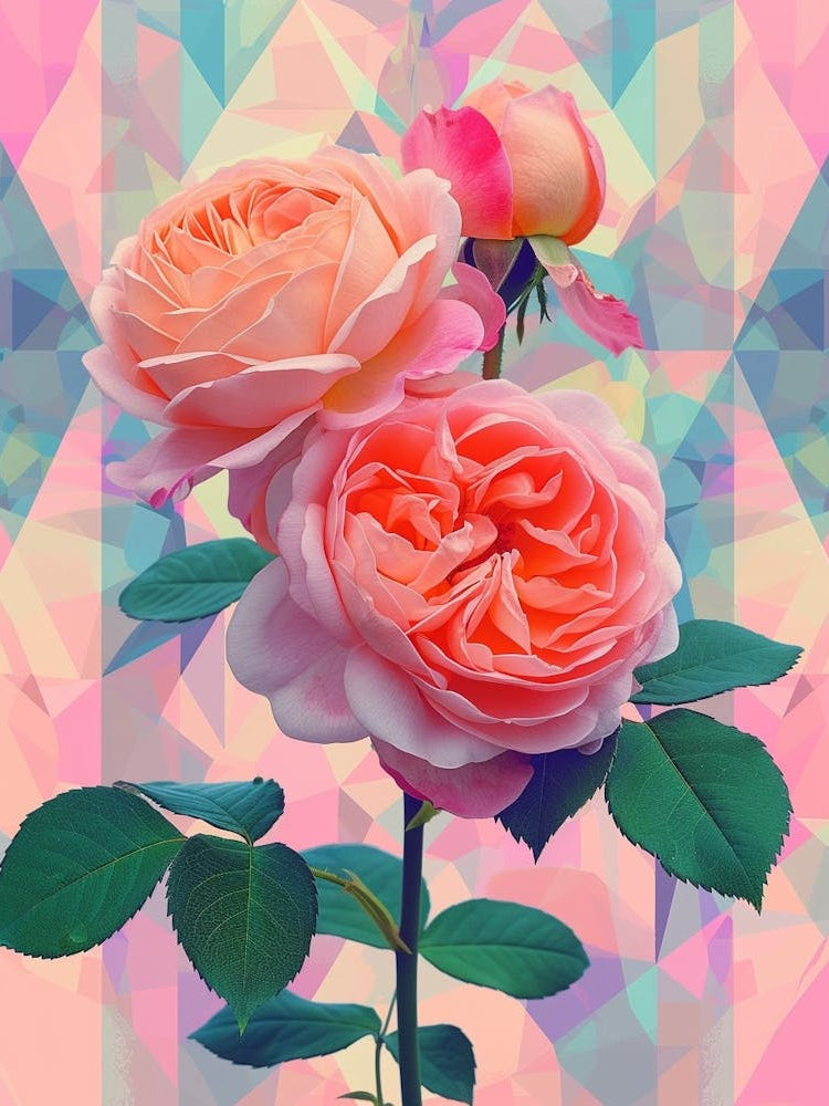 English Roses Painting Rose Geometric 4