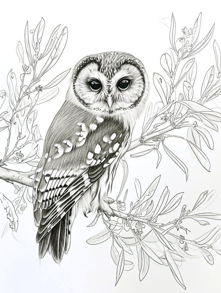 Northern Saw Whet Owl Marker Drawing 1