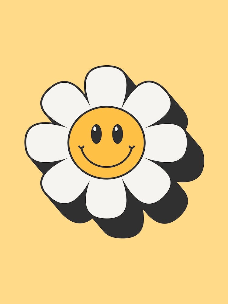 Yellow Retro Smiley Flower