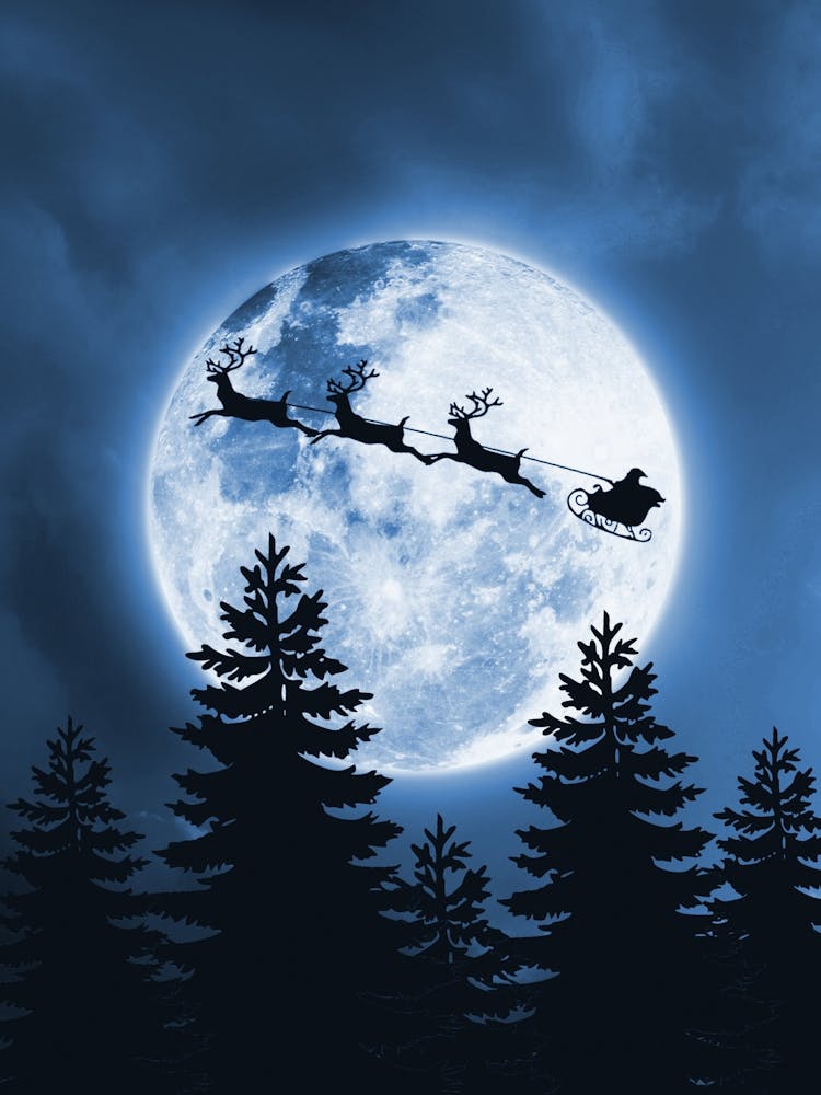 Santa Claus Flying Over The Moon