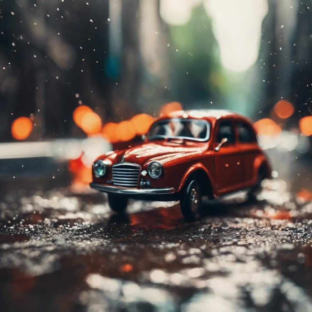 Voiture rouge sous la pluie
