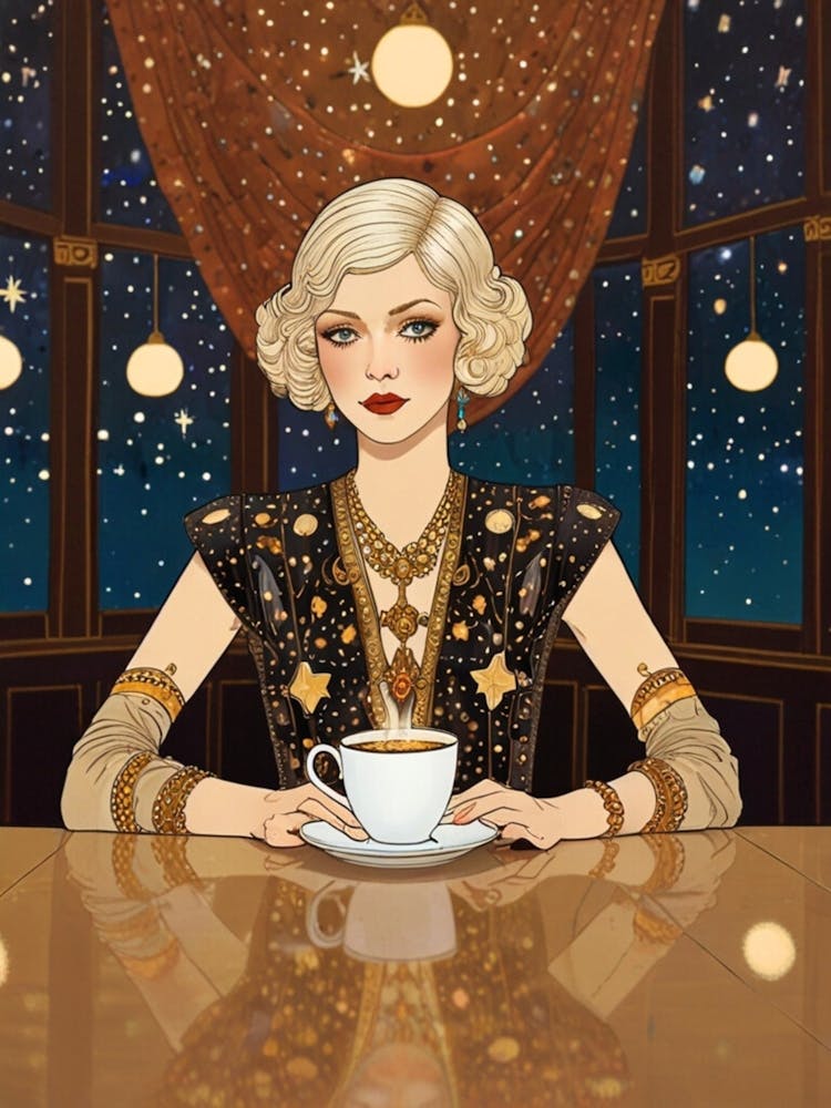 Deco Girl With Cup Of Coffee