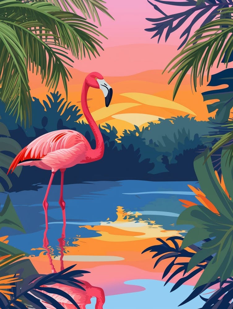 Greater Flamingo Argentina Tropical Illustration 4