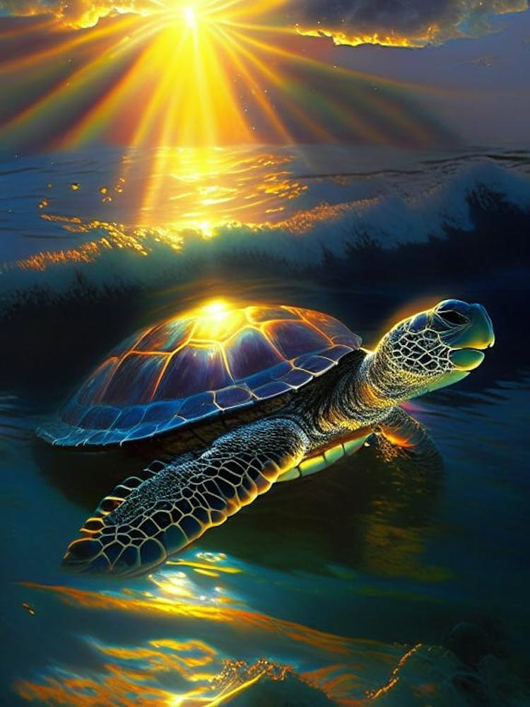Hatching Sea Turtle, Sea Turtle Monet Inspired 1