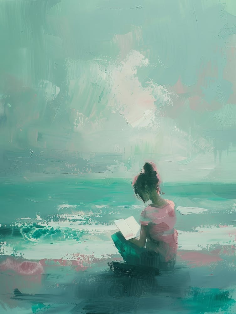 Girl Reading A Book On The Beach