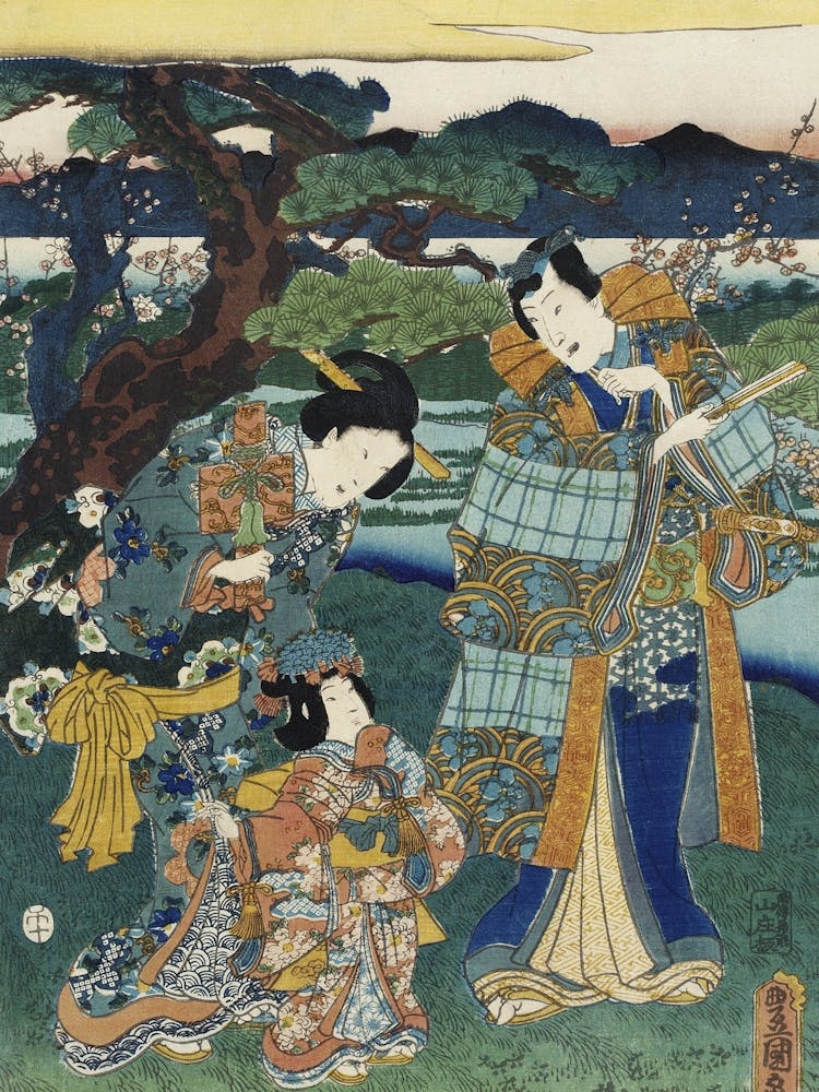 Viewing Plum Blossoms By Utagawa Kunisada