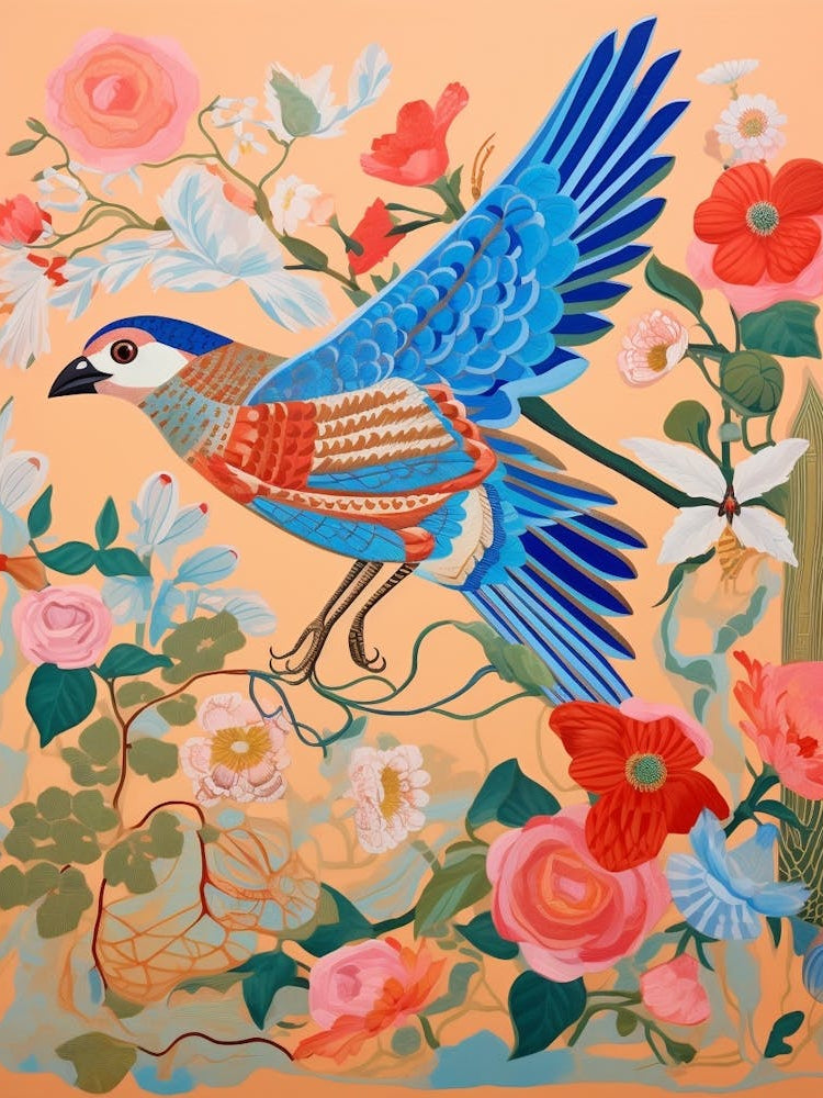 Maximalist Bird Painting Blue Jay 2