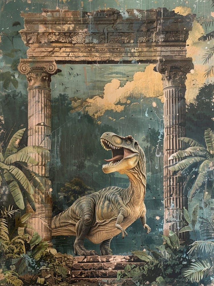 Dinosaur By An Ancient Ruin Painting 3
