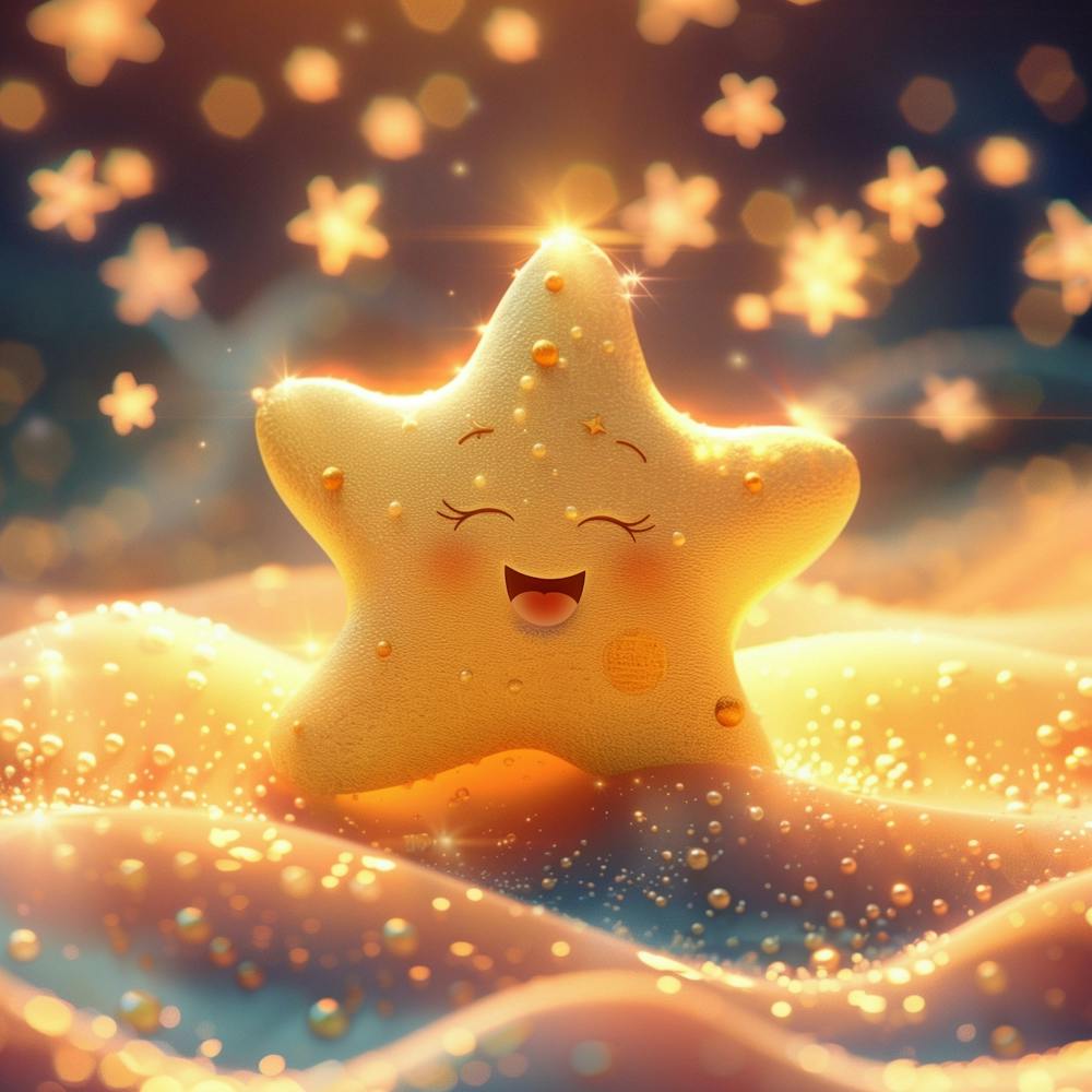 In The Heart Of A Softly Glowing Cosmos, A Whimsical Star With A Joyful, Childlike Face Shines Brightly
